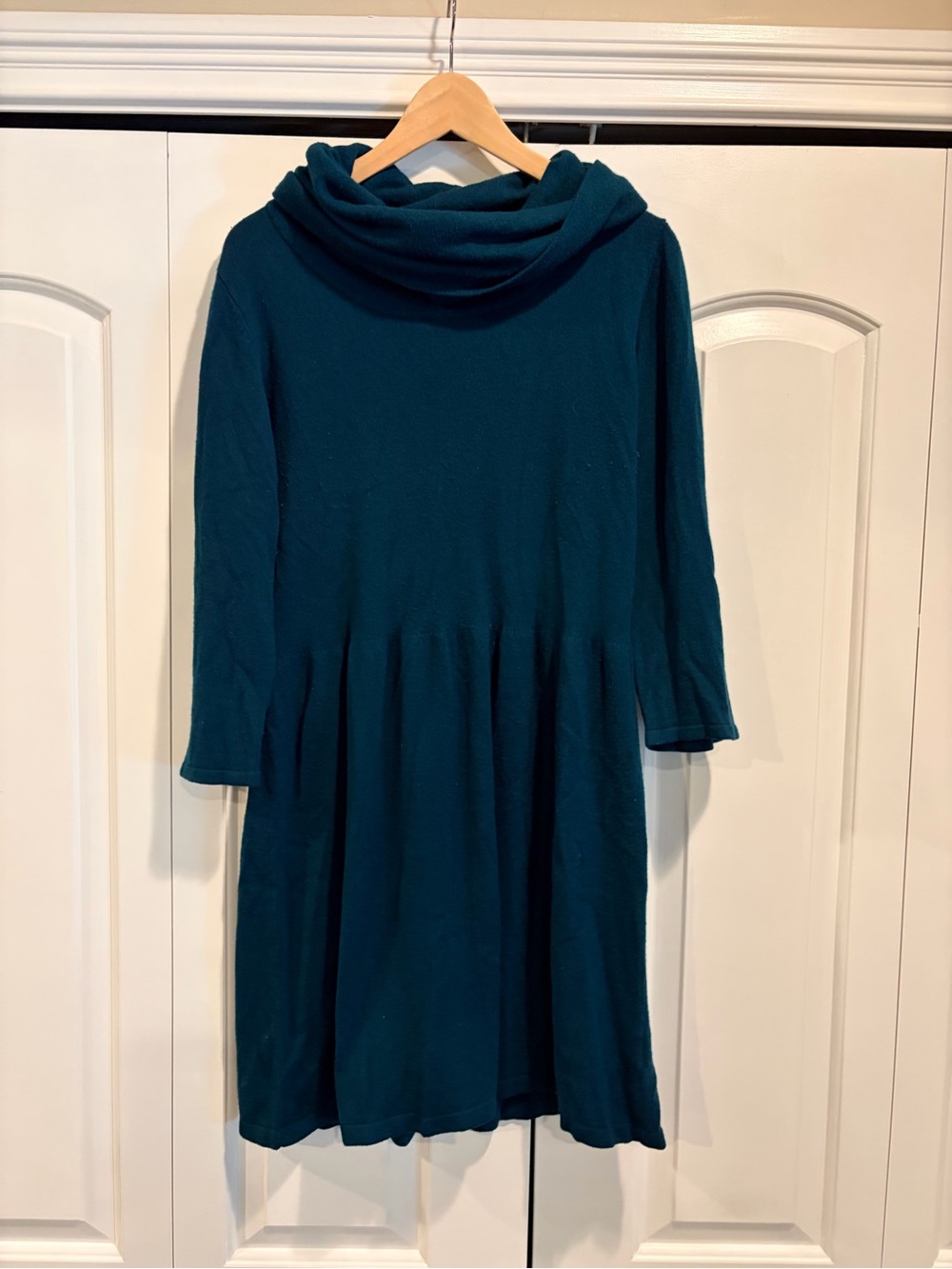 AB Studio Teal Long Sleeve Cowl-Neck Swing Dress